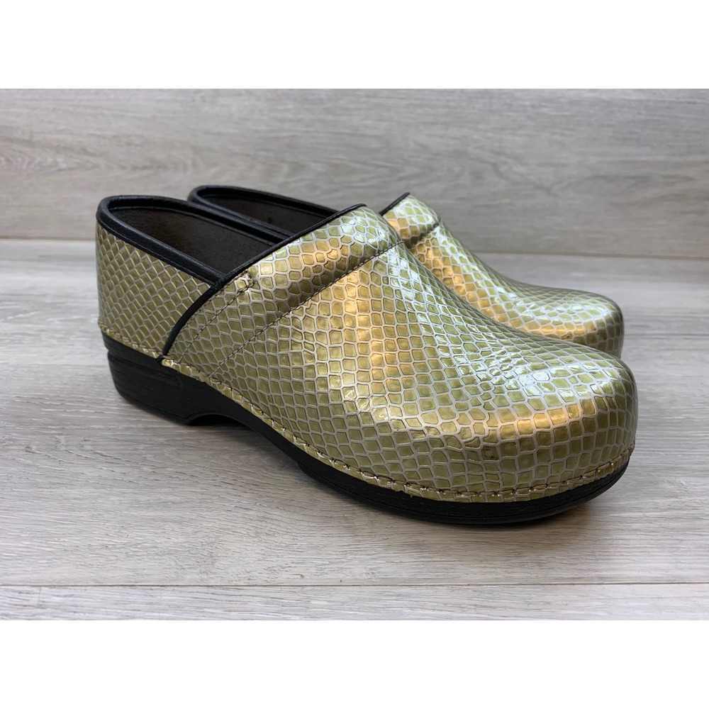 Dansko XP Pro Women's Clogs Metallic Gold Snakeskin 10.5 Slip Resistant